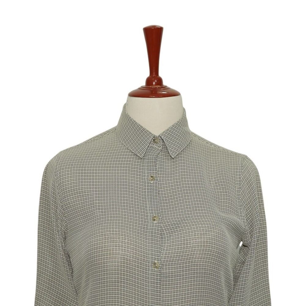 Womens Gray Check Chiffon Blouse Shirt Button Up Casual Dressy Top Medium Work - Picture 3 of 7